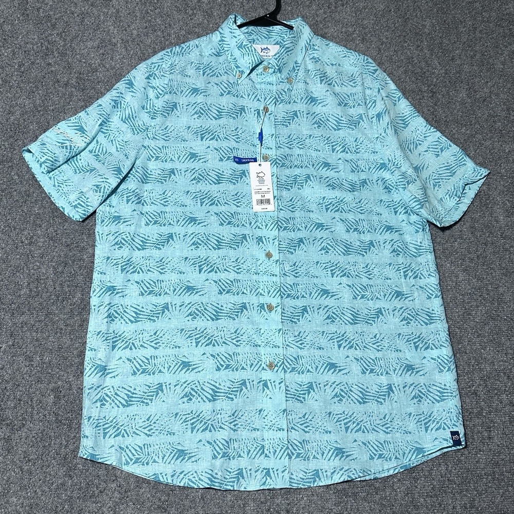 Southern Tide x Bacardi Shirt M Blue Linen Blend Palmy Stripe Tropical NWT
